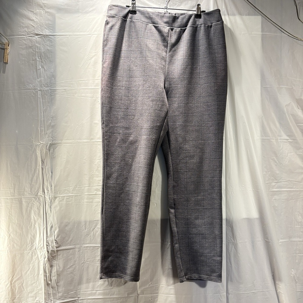Black Gray Plaid Pull On Pants L Unbranded Stretchy Slimming Slacks See Photos
